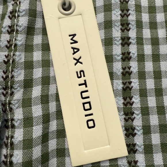 Max Studio Women’s Gingham Ruffle Sleeve Button Top Green White Check Size S NWT - Picture 8 of 9